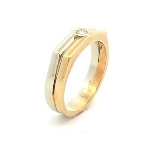 Anello Uomo Oro Bicolor 18kt Doppio Con Diamante