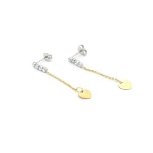 Orecchini Oro 9Kt Pendente Cuore e Zirconi