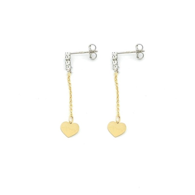 Orecchini Oro 9Kt Pendente Cuore e Zirconi 2 Orecchini Oro 9Kt Pendente Cuore e Zirconi
