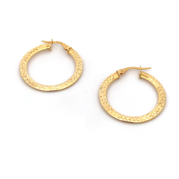 Orecchini Oro 9Kt Cerchi Piatti Martellati 1 Orecchini Oro 9Kt Cerchi Piatti Martellati