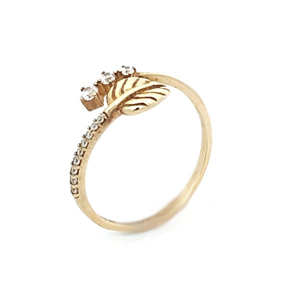 Anello Donna Oro Giallo 9kt Foglia e Zirconi 1 Anello Donna Oro Giallo 9kt Foglia e Zirconi