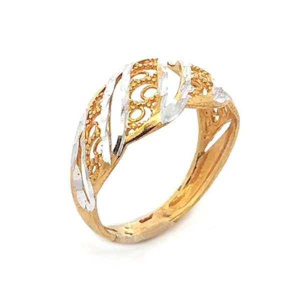 Anello Donna Oro 9kt Bicolore Strisce Oblique 1 Anello Donna Oro 9kt Bicolore Strisce Oblique