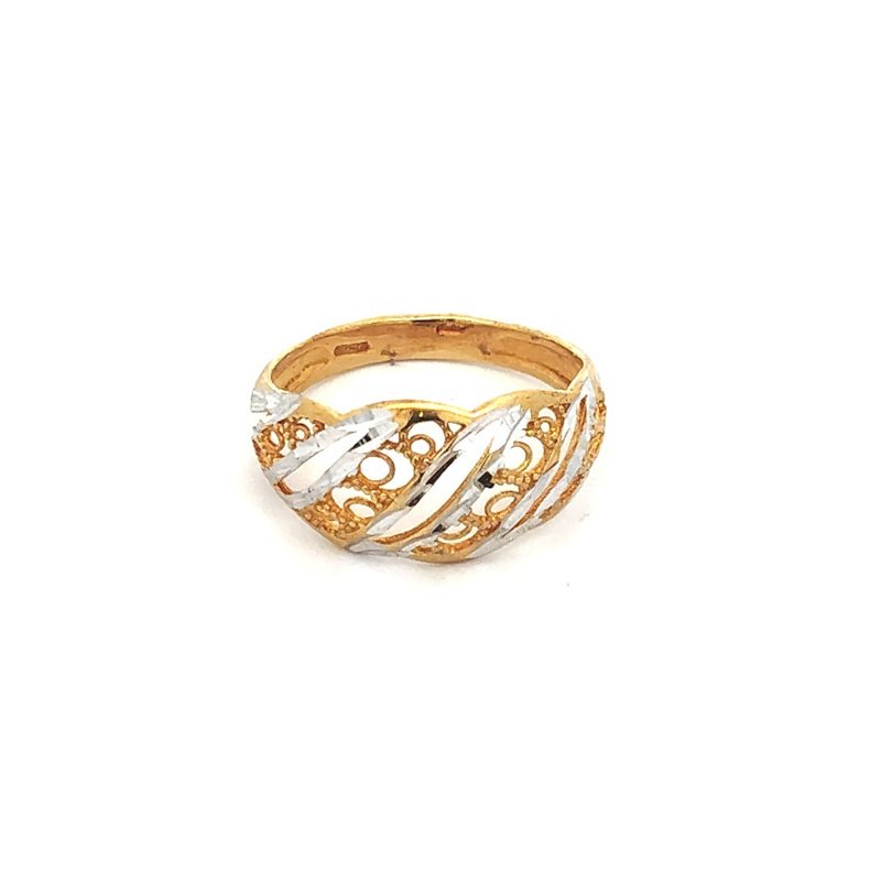 Anello Donna Oro 9kt Bicolore Strisce Oblique 2 Anello Donna Oro 9kt Bicolore Strisce Oblique