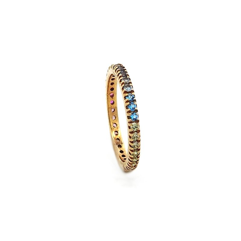 Anello Donna Oro Giallo 9kt Fedina Zirconi Arcobaleno 2 Anello Donna Oro Giallo 9kt Fedina Zirconi Arcobaleno