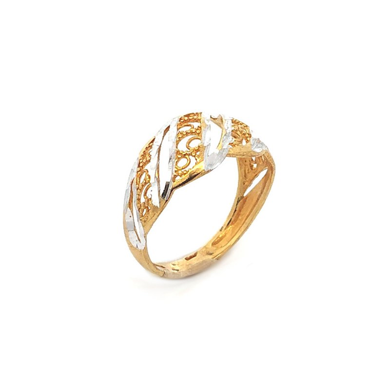 Anello Donna Oro 9kt Bicolore Strisce Oblique 4 Anello Donna Oro 9kt Bicolore Strisce Oblique