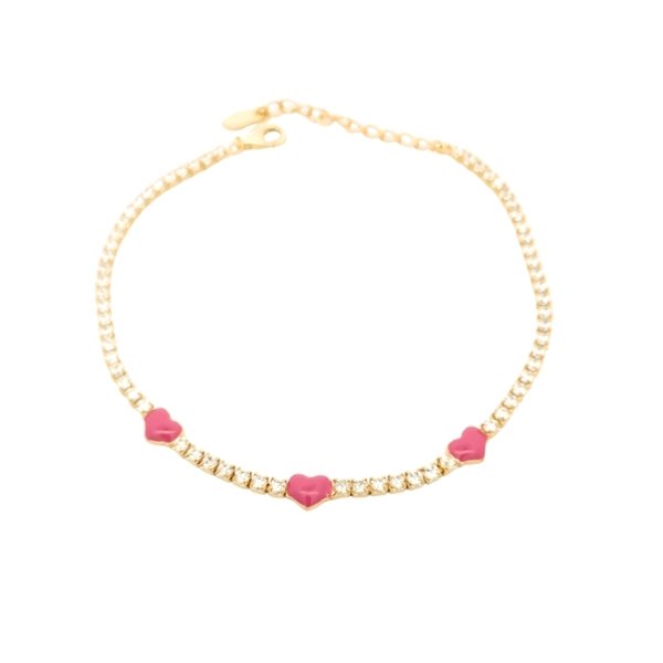 Bracciale Donna Argento Dorato Tennis Zirconi e Cuori 1 Bracciale Donna Argento Dorato Tennis Zirconi e Cuori