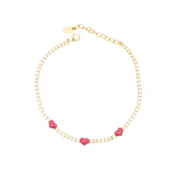 Bracciale Donna Argento Dorato Tennis Zirconi e Cuori 2 Bracciale Donna Argento Dorato Tennis Zirconi e Cuori