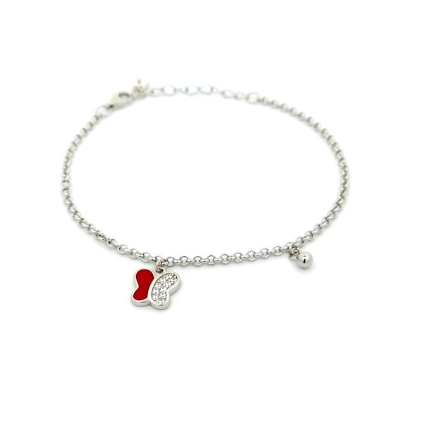Bracciale Donna Argento Pendente Farfalla Rossa 2 Bracciale Donna Argento Pendente Farfalla Rossa