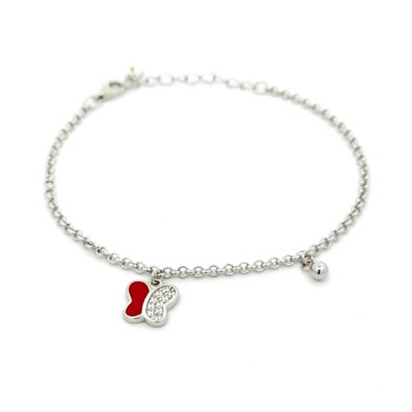 Bracciale Donna Argento Pendente Farfalla Rossa 1 Bracciale Donna Argento Pendente Farfalla Rossa