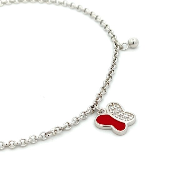 Bracciale Donna Argento Pendente Farfalla Rossa 3 Bracciale Donna Argento Pendente Farfalla Rossa