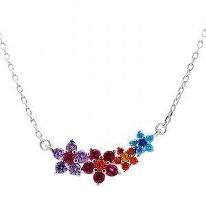 Collana Donna Argento Fiori Pietre Colorate NE006781