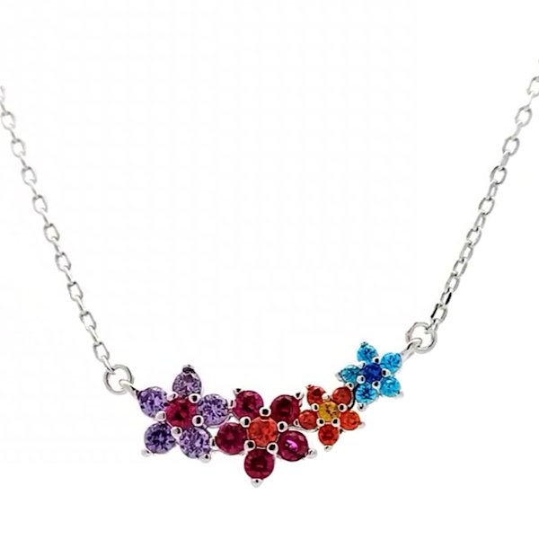 Collana Donna Argento Fiori Pietre Colorate NE006781 1 Collana Donna Argento Fiori Pietre Colorate NE006781