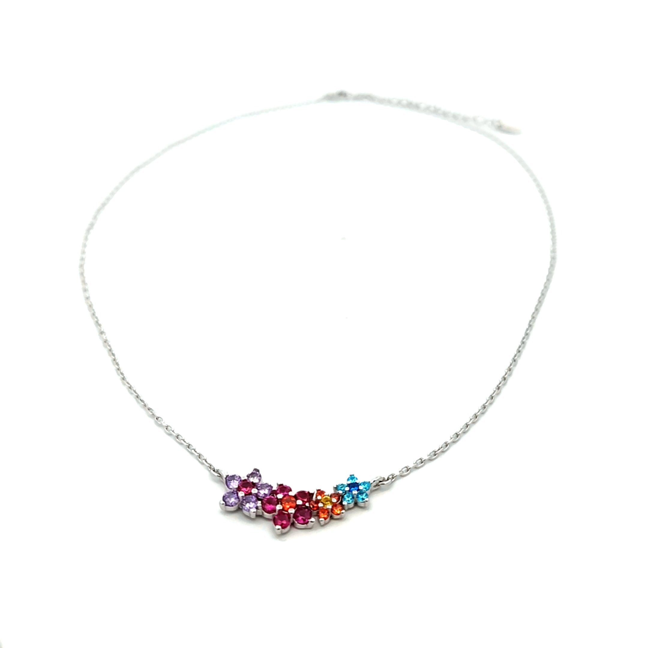 Collana Donna Argento Fiori Pietre Colorate NE006781 2 Collana Donna Argento Fiori Pietre Colorate NE006781