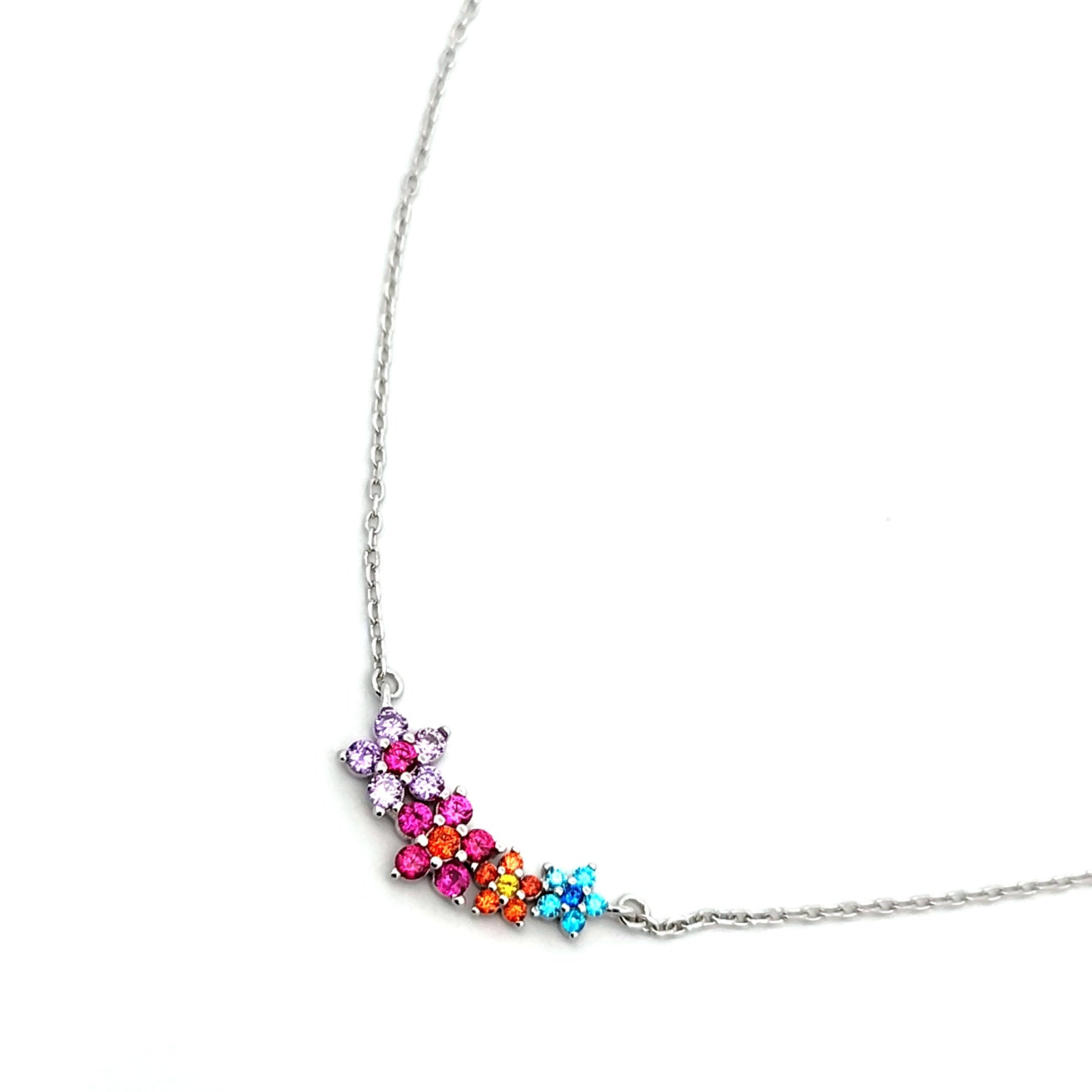 Collana Donna Argento Fiori Pietre Colorate NE006781 3 Collana Donna Argento Fiori Pietre Colorate NE006781