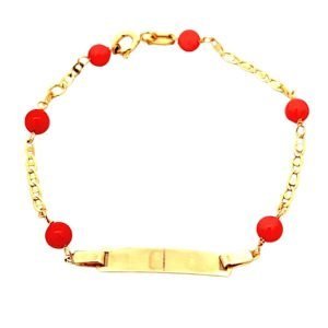 Bracciale Bambino Palline Rosse Piastrina Oro 18kt