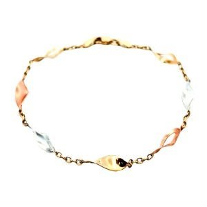 Bracciale elegante in oro 18kt giallo, bianco e rosso