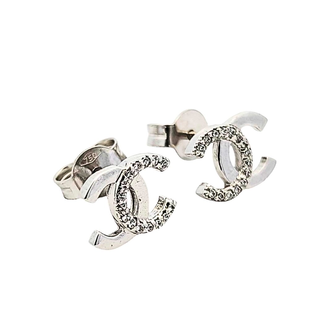 Orecchini Logo Chanel Zirconi Oro 1 Orecchini Logo Chanel Zirconi Oro
