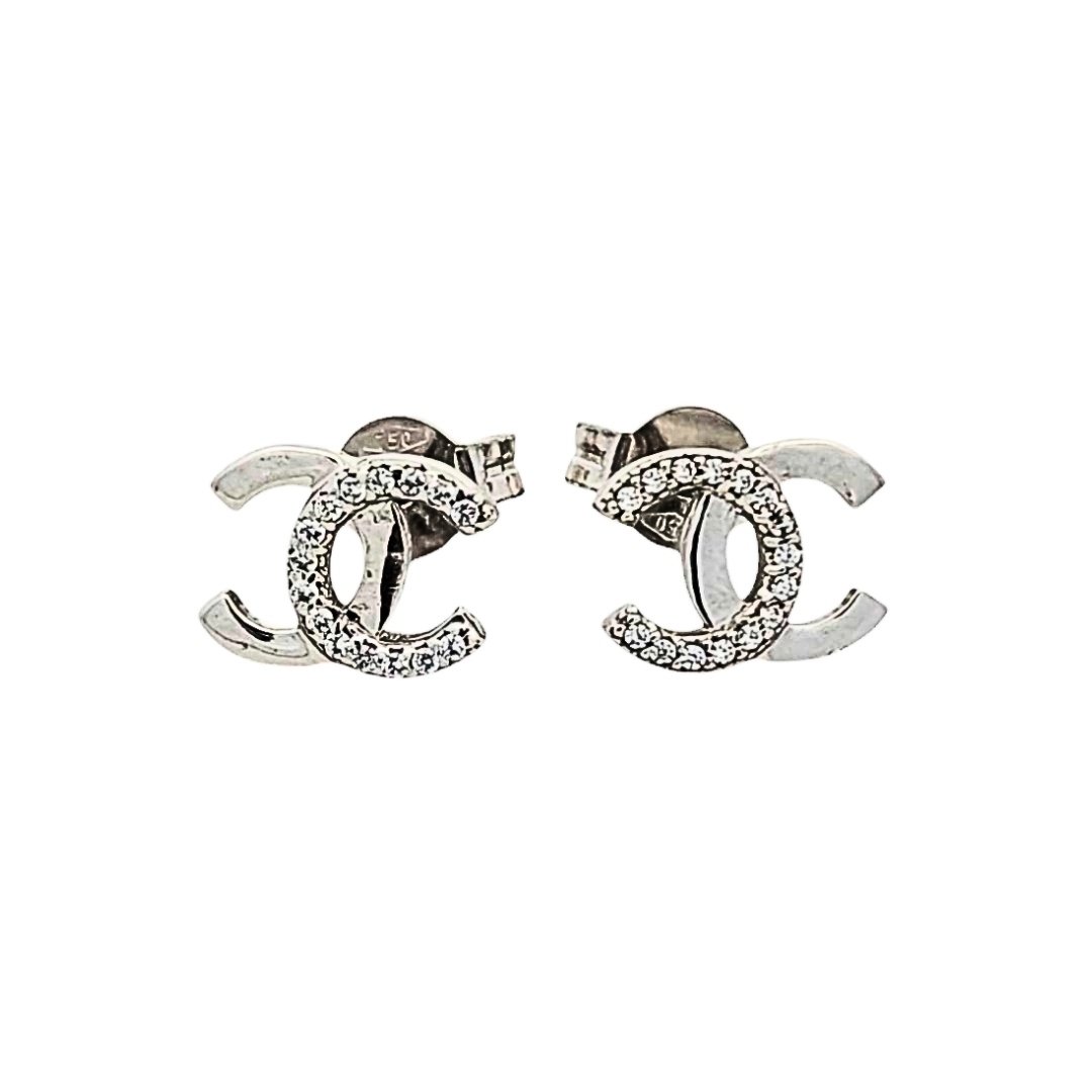 Orecchini Logo Chanel Zirconi Oro 2 Orecchini Logo Chanel Zirconi Oro