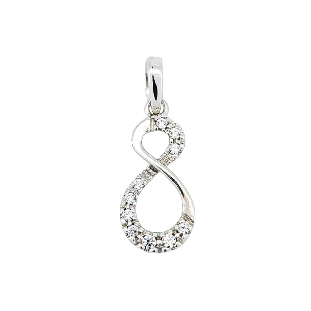 Ciondolo Infinito Zirconi Oro Bianco 18kt 1 Ciondolo Infinito Zirconi Oro Bianco